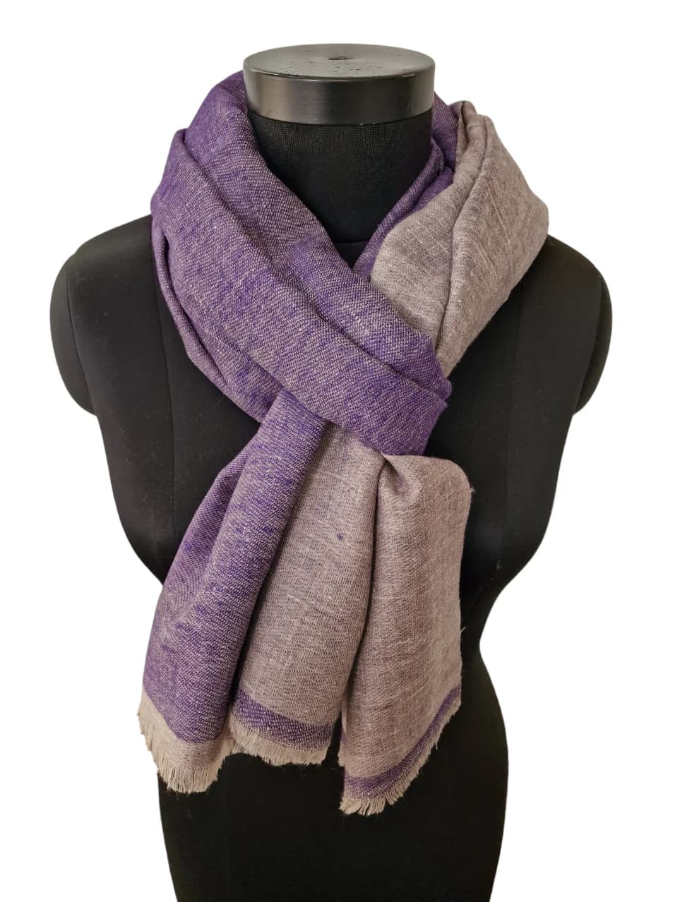VIOLET AND SILVER GRAY TWO-SIDED PASHMINA SHAWL