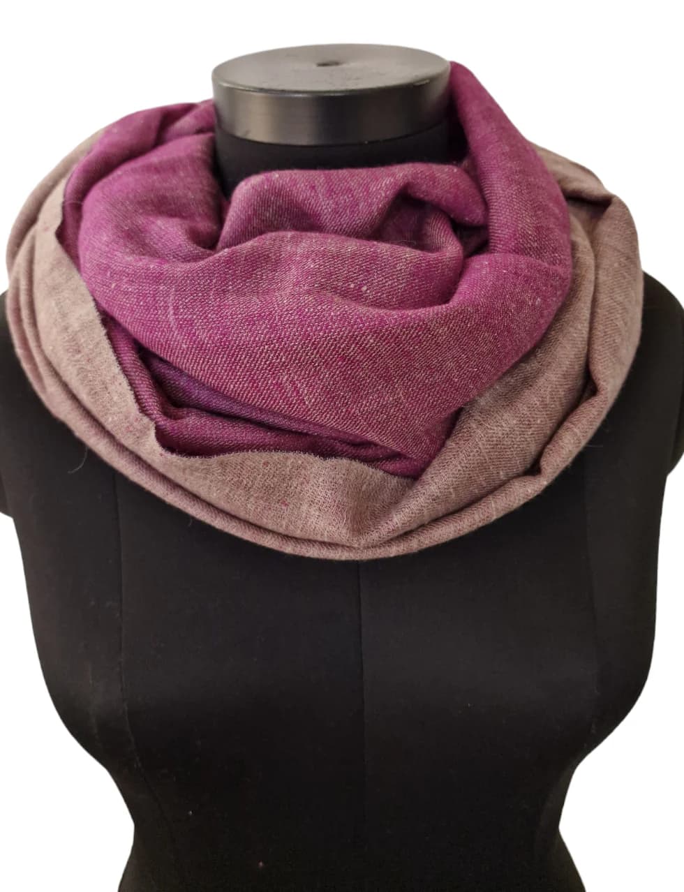 RASPBERRY AND SILVER GRAY TWO-SIDED PASHMINA SHAWL