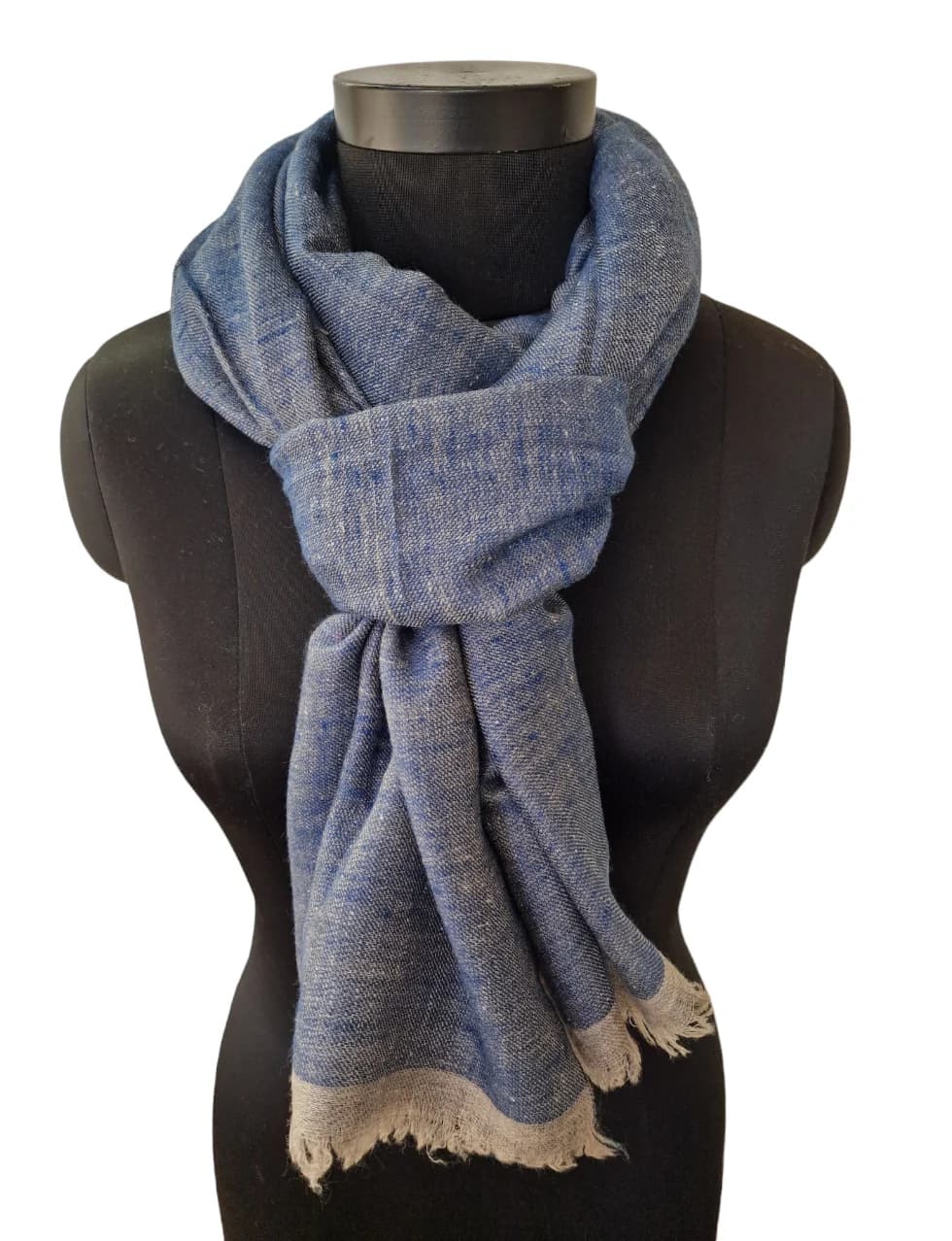 BLUE AND SILVER GRAY TWO-SIDED PASHMINA SHAWL