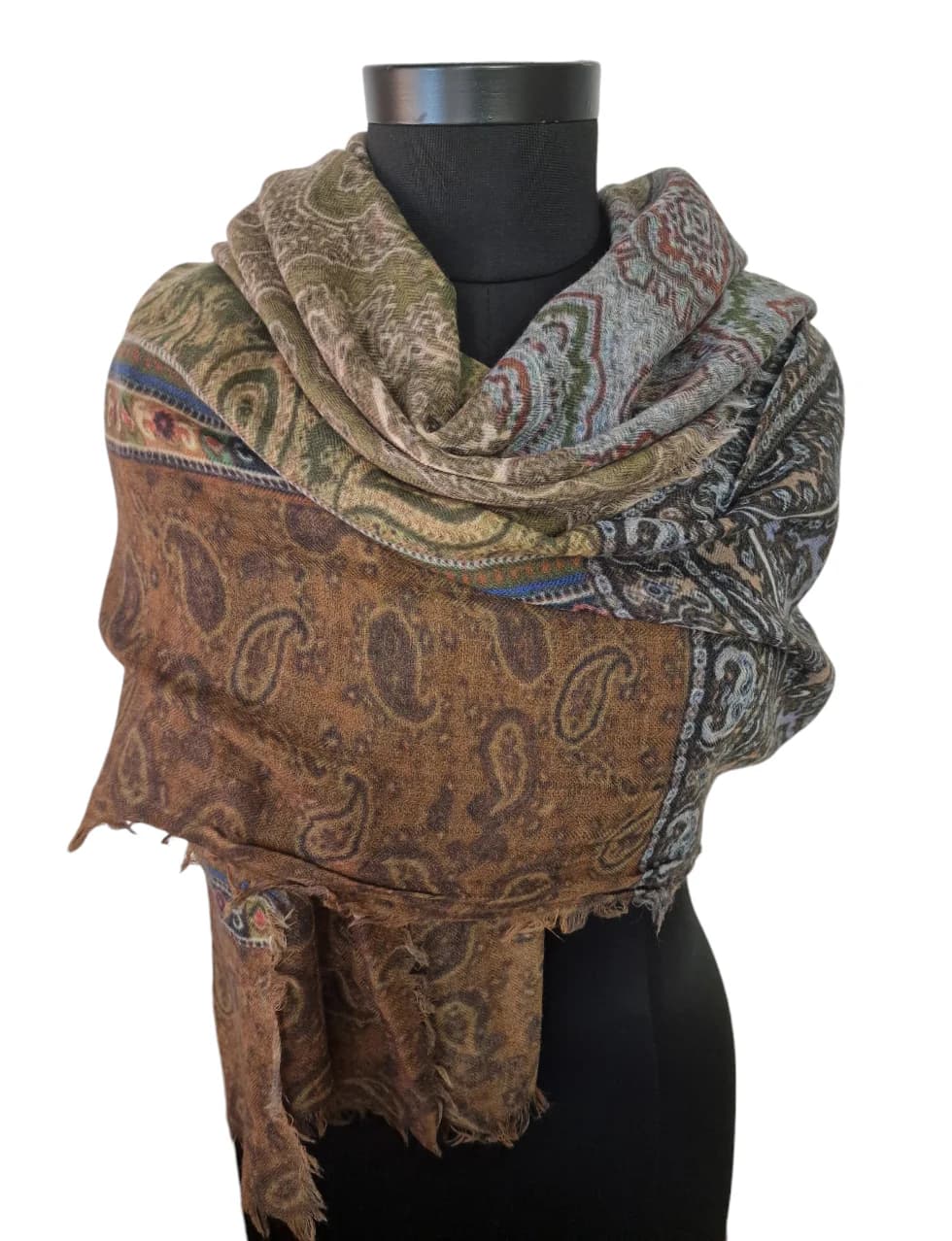 LARGE SHAWL IN AUTUMN COLORS IN PURE WOOL