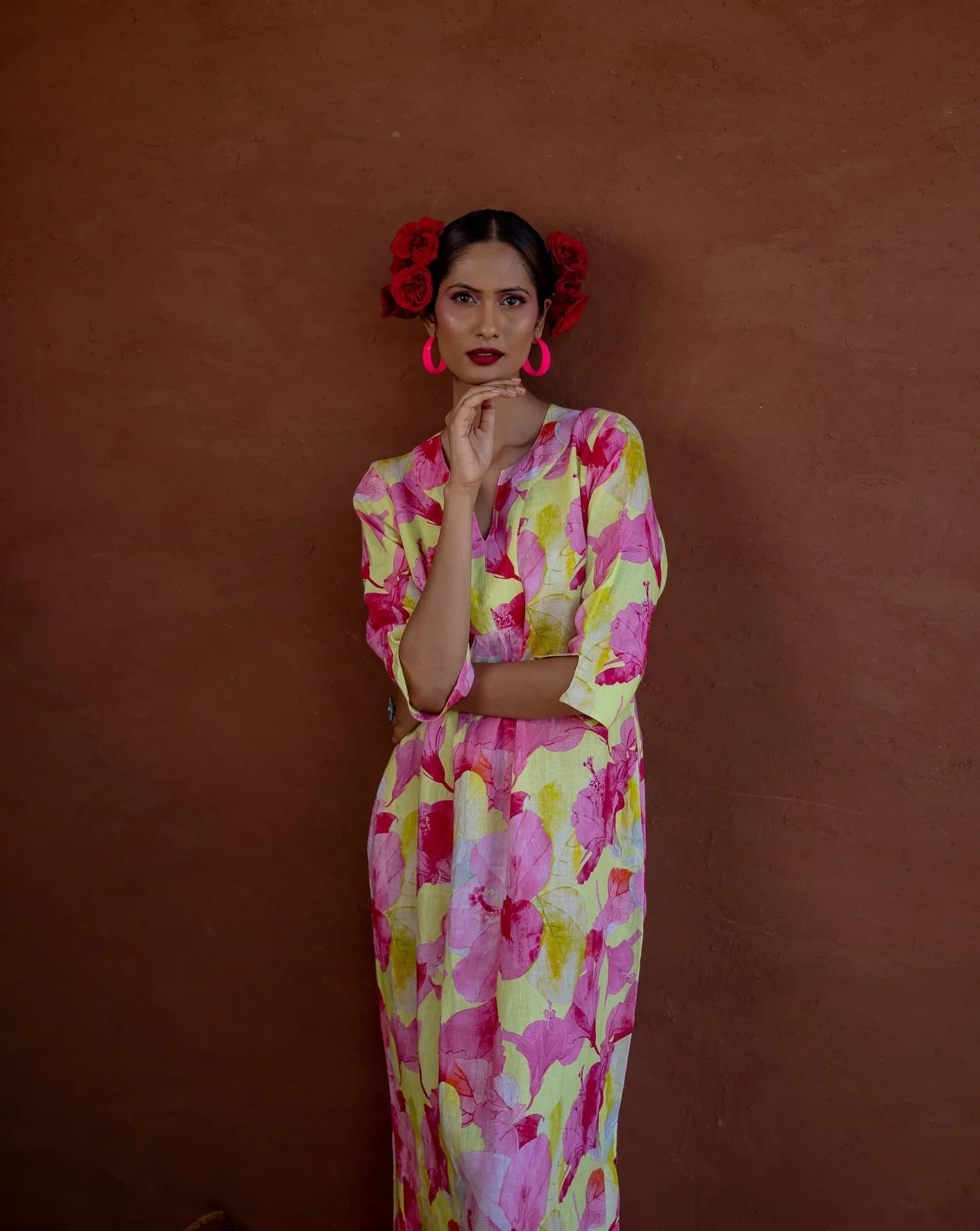 HIBISCUS HILL PRINT MAXI DRESS LINEN WHITE