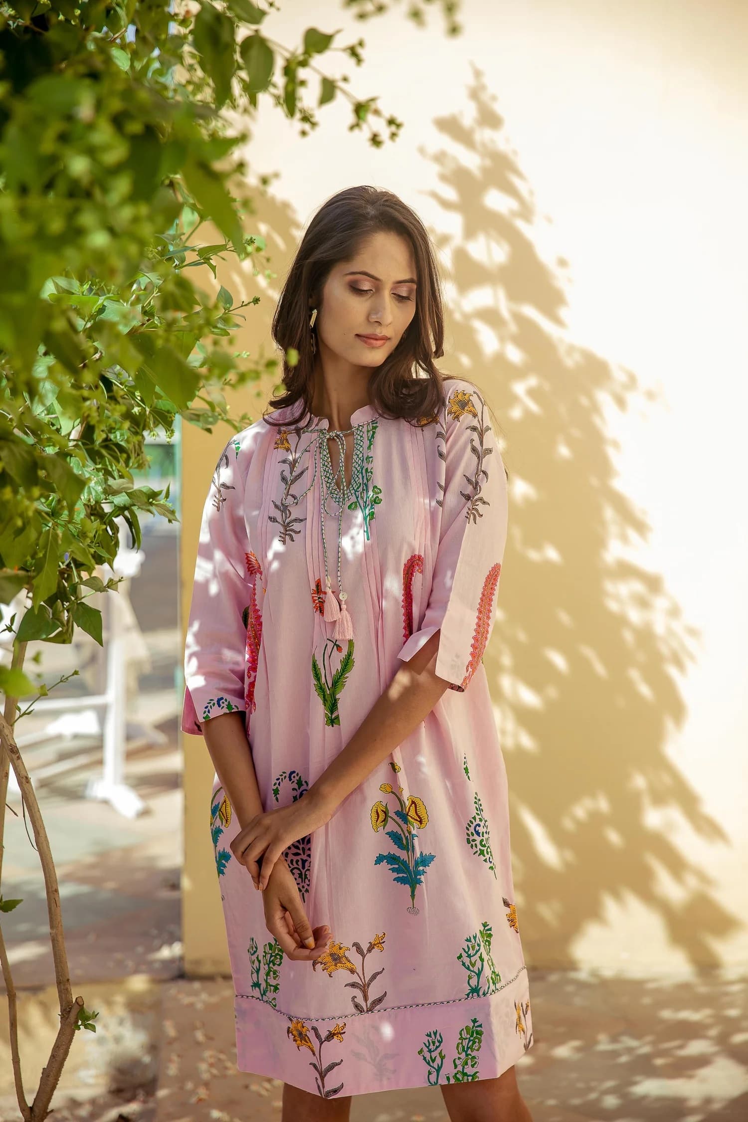 BOTANICAL TASSLE KURTA COTTON PERSIAN BLUE