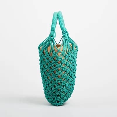 JASMINE COTTON CROCHET AND JUTE BUCKET BAG MINT