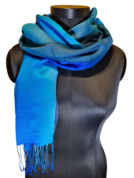 BEAUTIFUL CASHMERE/SILK SCARF IN PETROL/ TURQUOISE AND BLUE