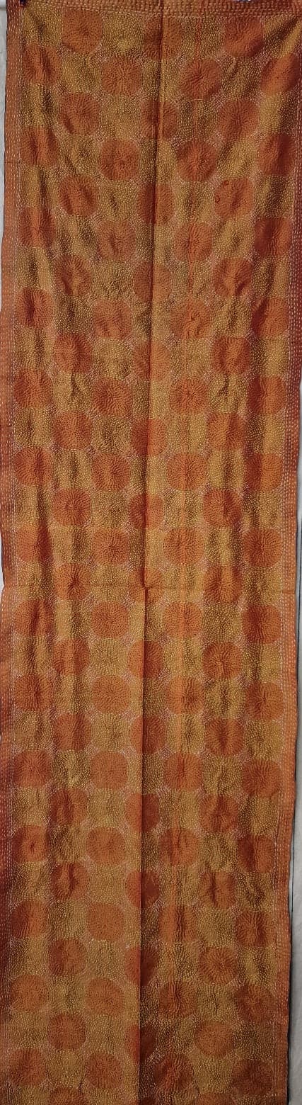 DOUBLE- SIDED HAND- EMBROIDERED BLUE AND YELLOW(ISH) SILK SCARF