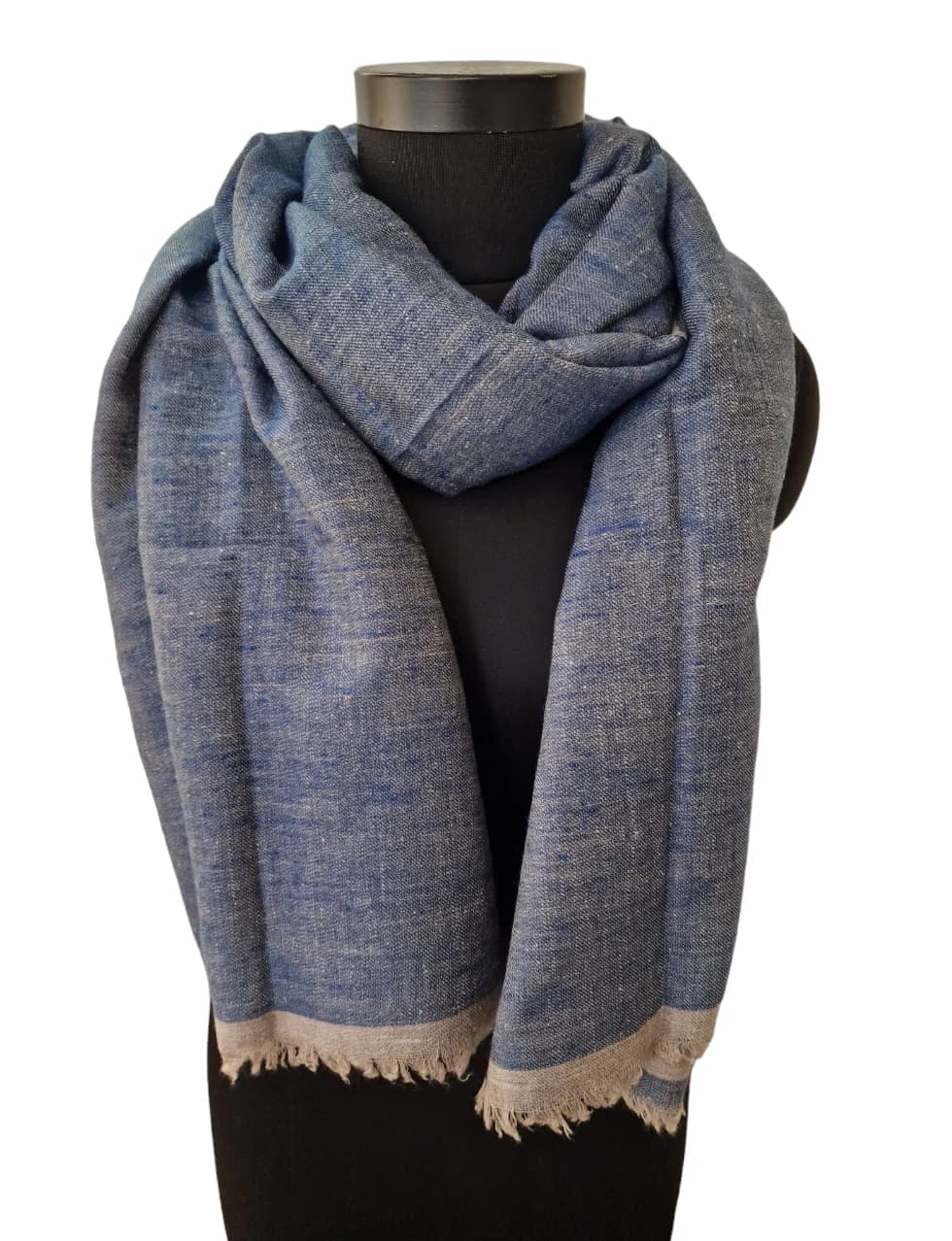 BLUE AND SILVER GRAY TWO-SIDED PASHMINA SHAWL