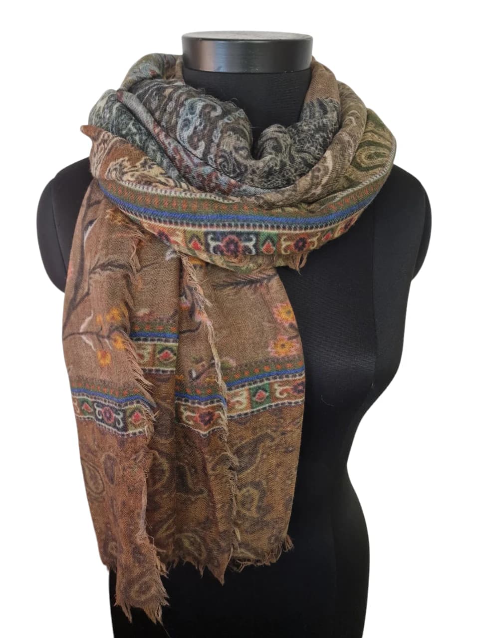 LARGE SHAWL IN AUTUMN COLORS IN PURE WOOL