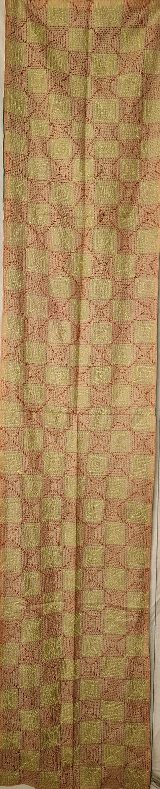EMBROIDERED LIGHT GREEN AND BEIGE SILK SCARF
