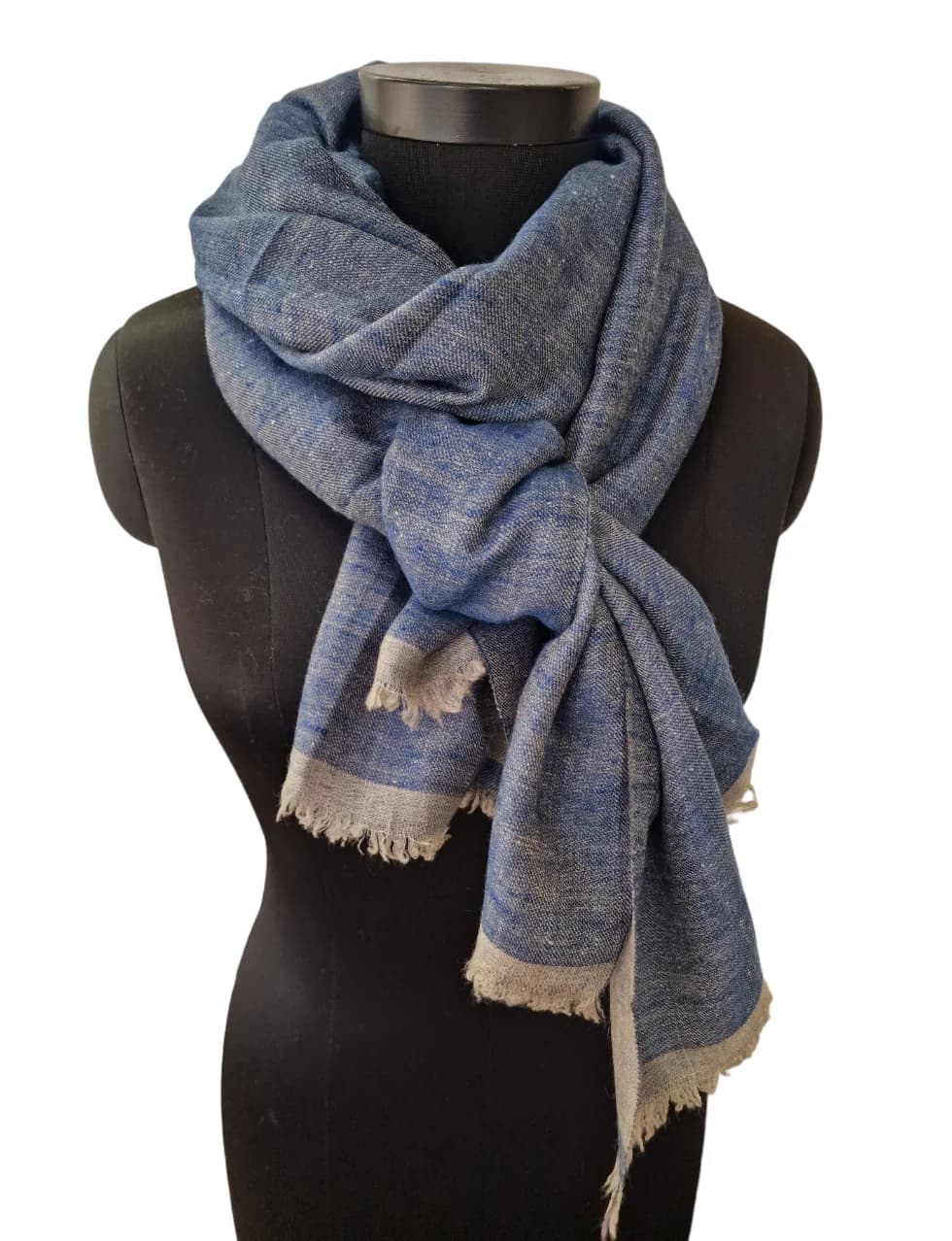 BLUE AND SILVER GRAY TWO-SIDED PASHMINA SHAWL