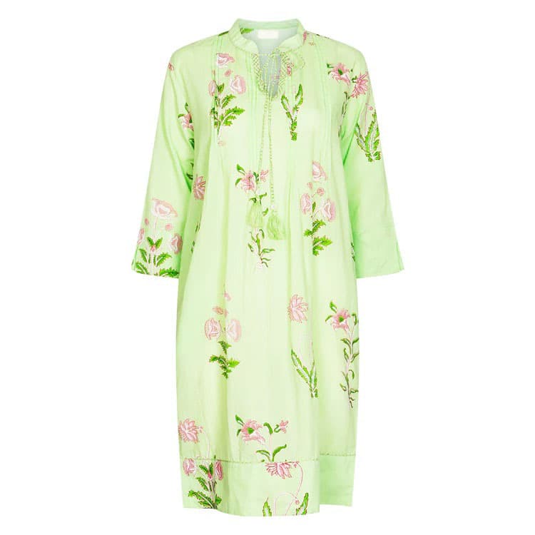 BOTANICAL TASSLE KURTA COTTON PERSIAN BLUE