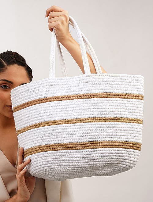 WHITE HANDICRAFT RECYCLED COTTON TOTE BAG