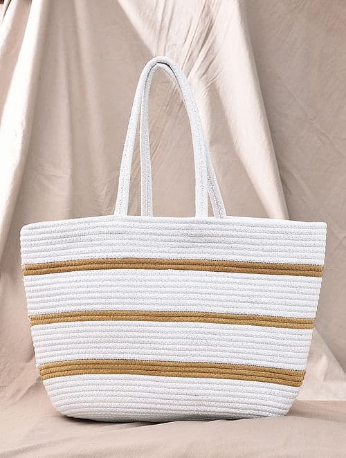 WHITE HANDICRAFT RECYCLED COTTON TOTE BAG
