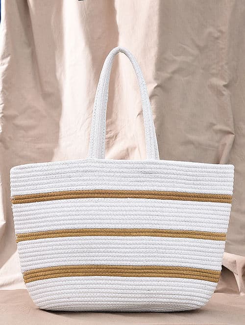 WHITE HANDICRAFT RECYCLED COTTON TOTE BAG