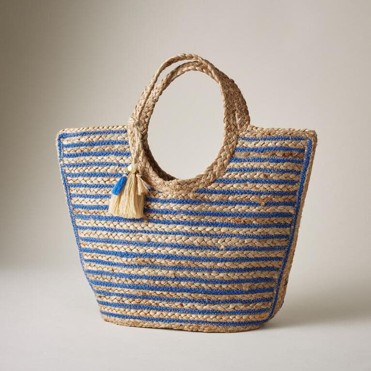 BLUE COTTON AND JUTE BRAIDED HANDBAG