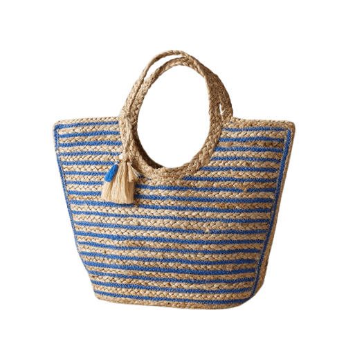 BLUE COTTON AND JUTE BRAIDED HANDBAG