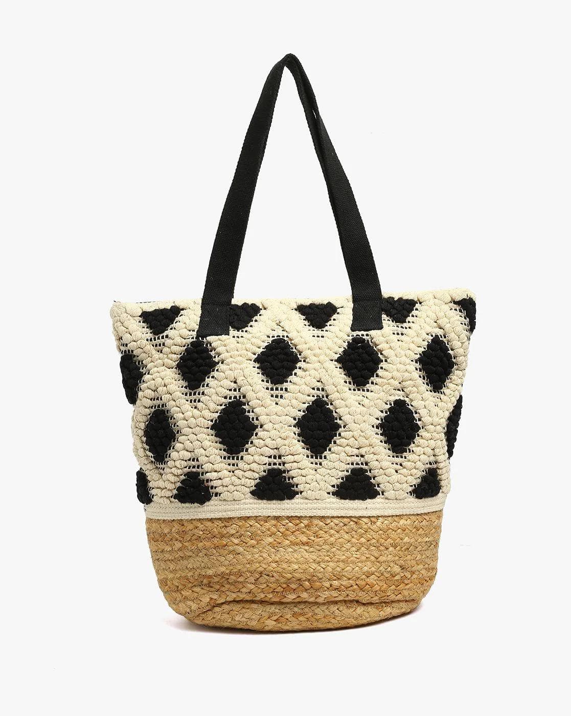 GEOMETRIC PATTERNED KNIT TOTE BAG
