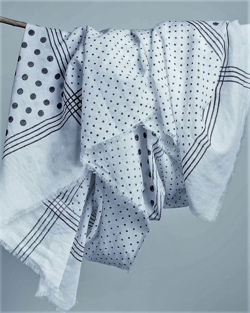 WHITE WITH BLACK DOT VISCOSE SCARF
