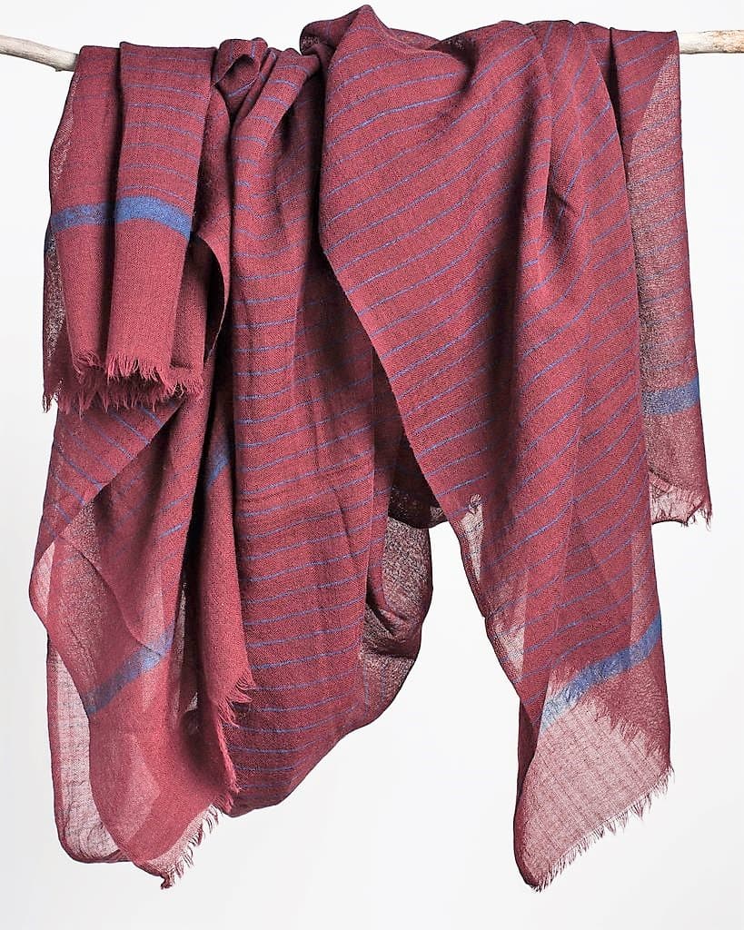 WINE RED WITH BLUE STRIPE VISCOSE SCARF