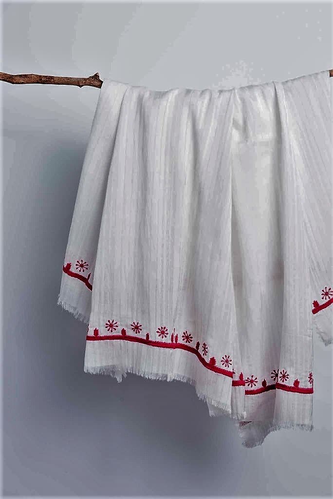 RED EMBROIDERY DESIGN COTTON SCARF
