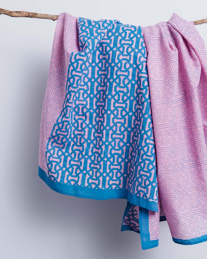 PINK BLUE PRINTED DESIGN COTTON SCARF