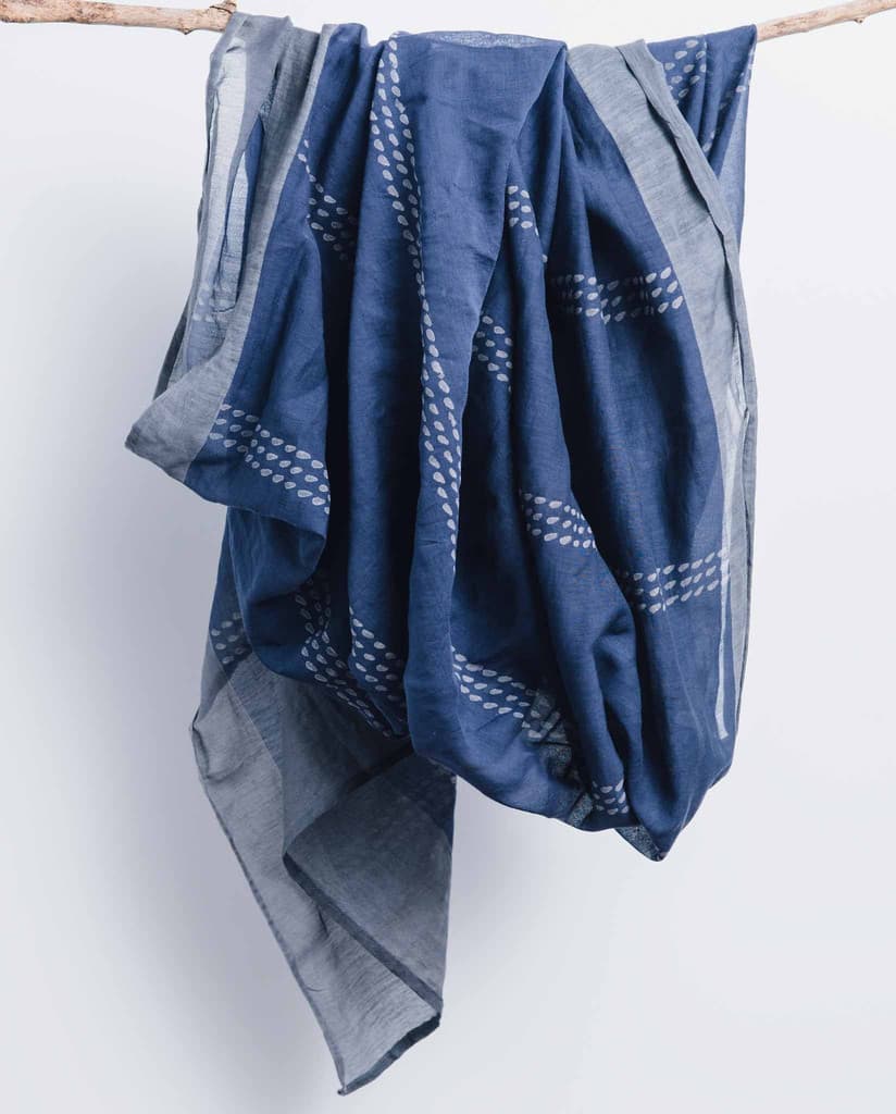 GREY BLUE PRINTED DESIGN COTTON SCARF