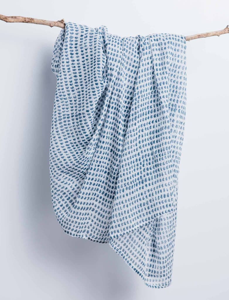 WHITE WITH BLUE PRINT VISCOSE SCARF