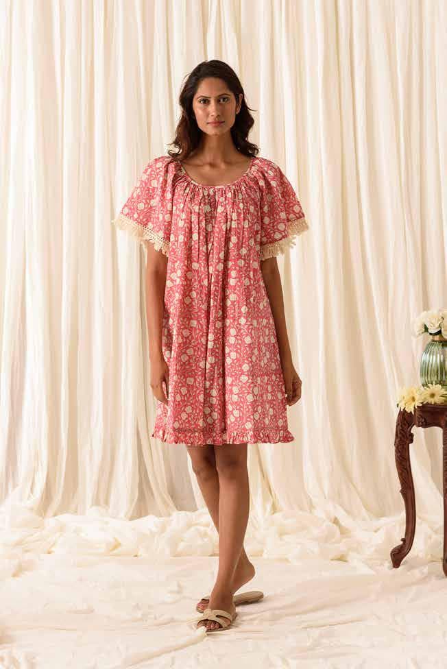 SHORT PRINTED DRESS WITH FRINGE SLEEVES