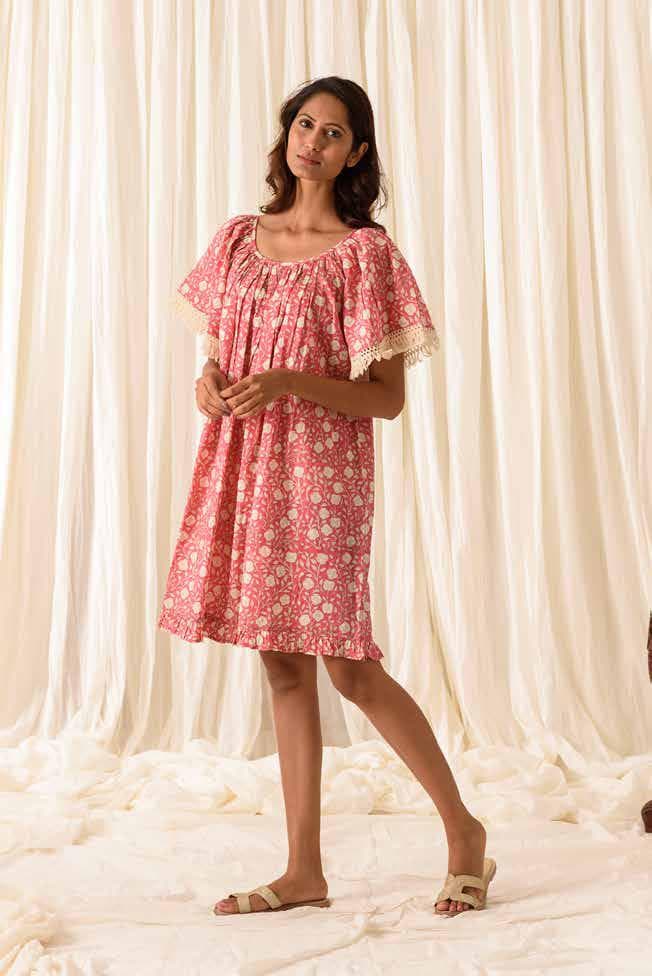 SHORT PRINTED DRESS WITH FRINGE SLEEVES