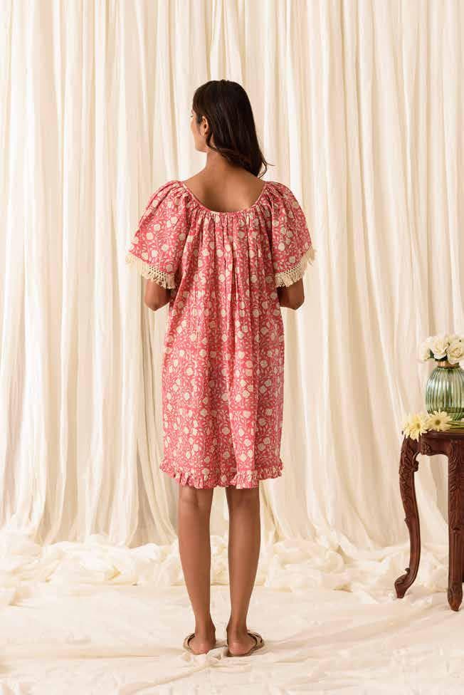 SHORT PRINTED DRESS WITH FRINGE SLEEVES
