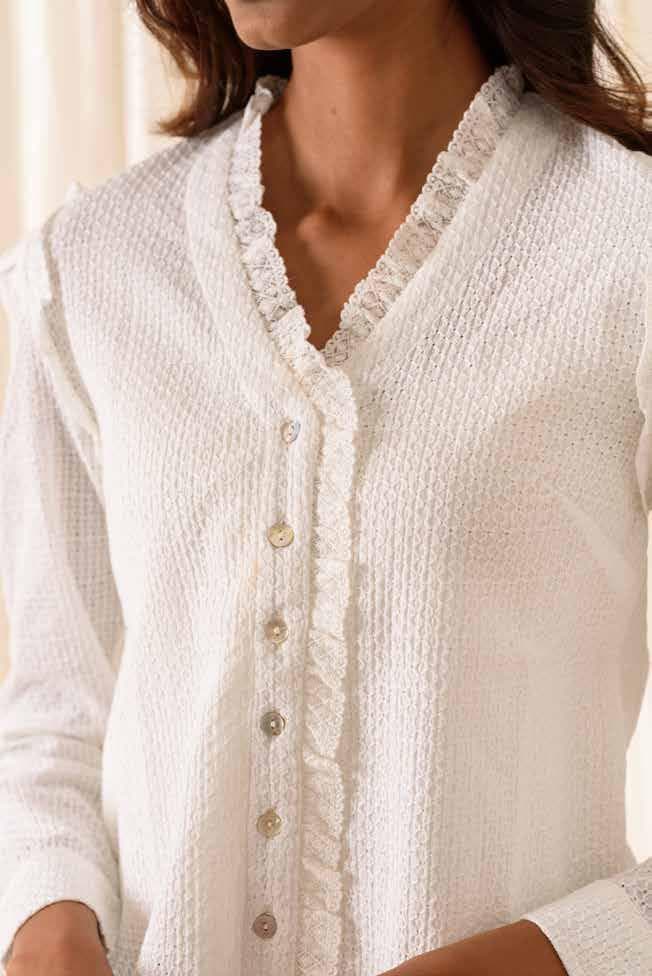 RUFFLED FRONT BUTTON UP SHORT TOP