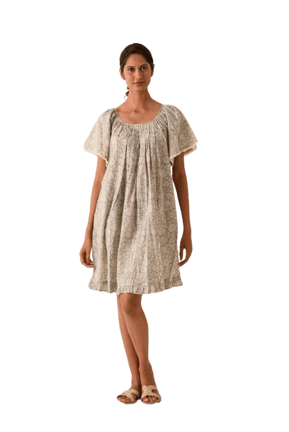 CASUAL PRINTED DRESS WITH RUFFLED BOTTOM
