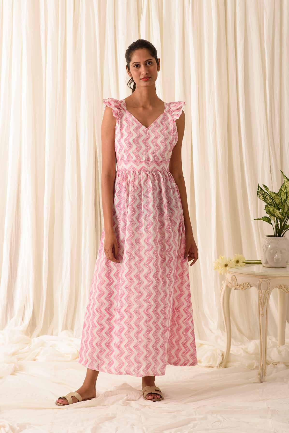 MAXI DRESS WITH SHORT RUFFLE SLEEVES