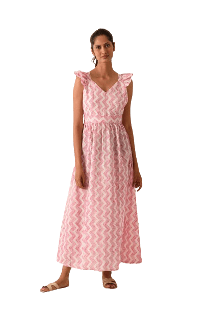 MAXI DRESS WITH SHORT RUFFLE SLEEVES