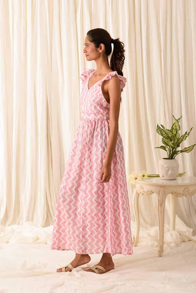 MAXI DRESS WITH SHORT RUFFLE SLEEVES