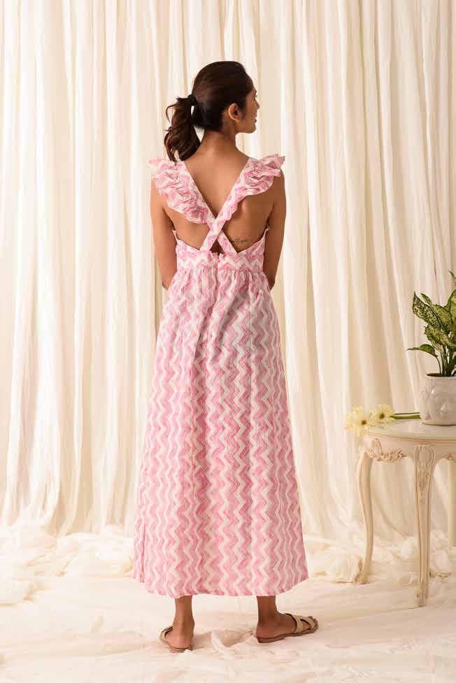 MAXI DRESS WITH SHORT RUFFLE SLEEVES