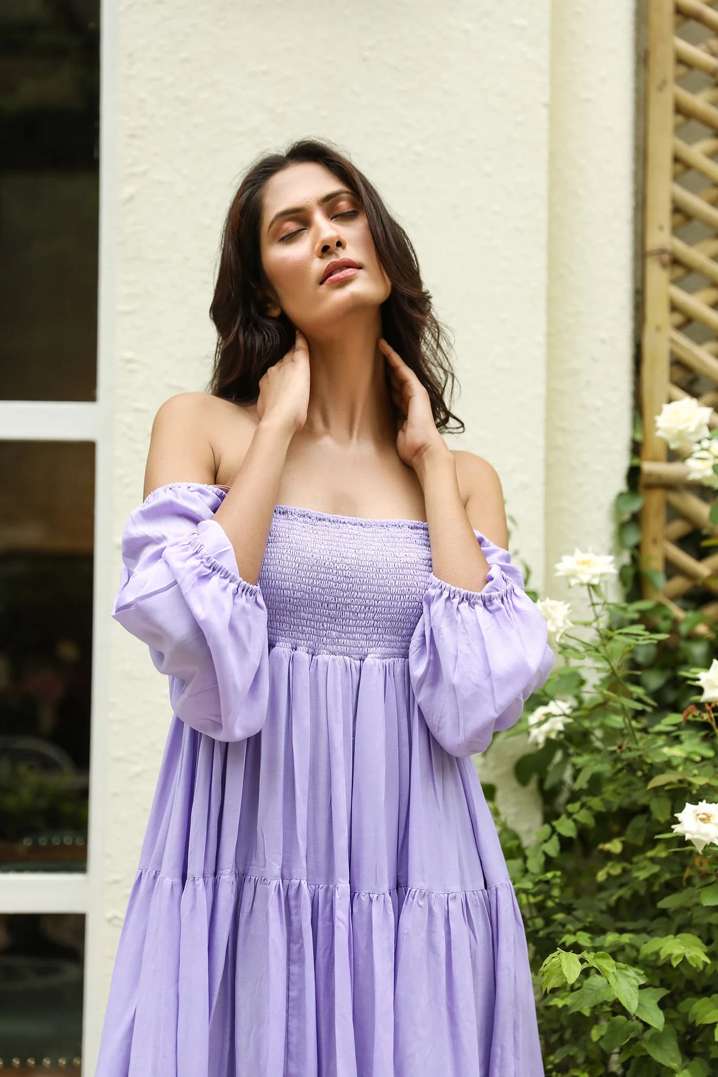 SQUARE NECK FLARED AND TIERED DRESS
