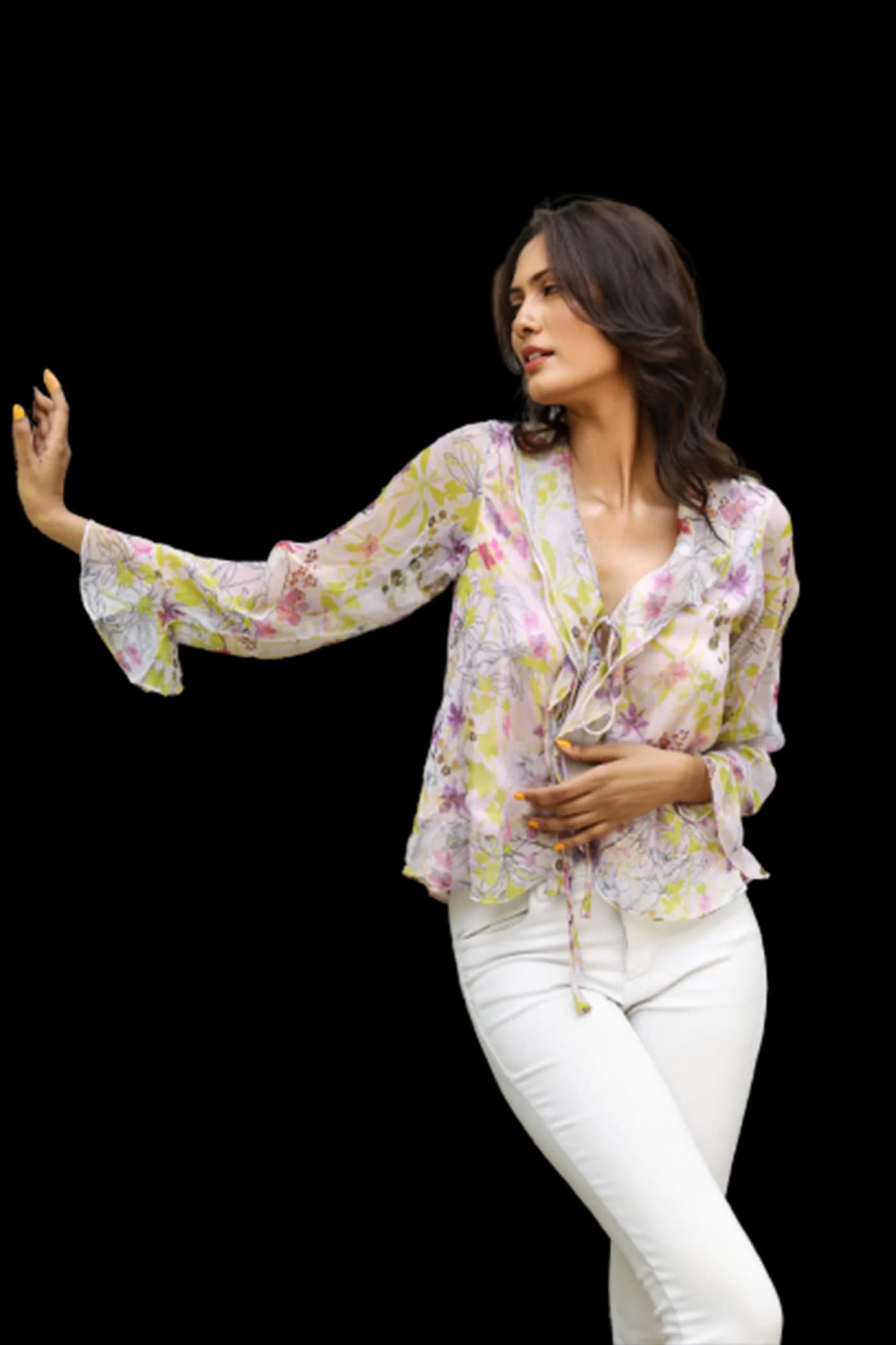 LIGHT PINK V NECK RUFFLES  TOP
