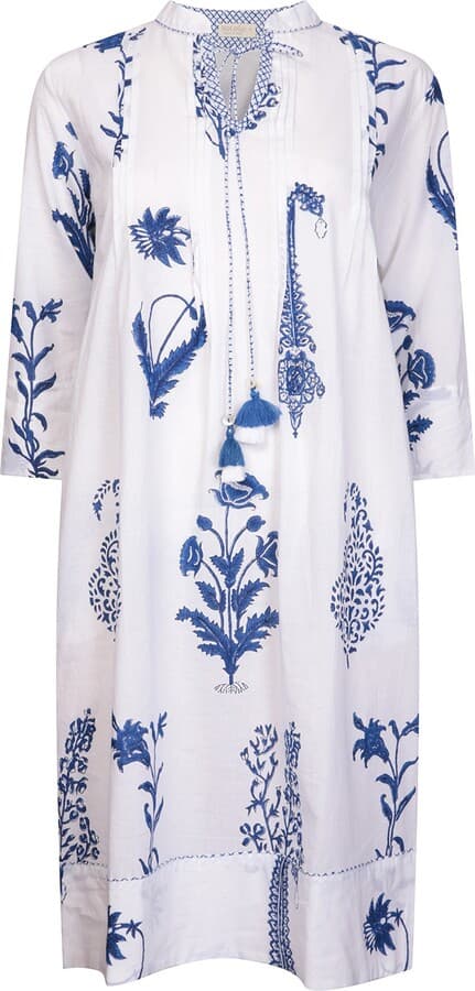 WHITE HAND BLOCK PRINTED TUNIC DRESS