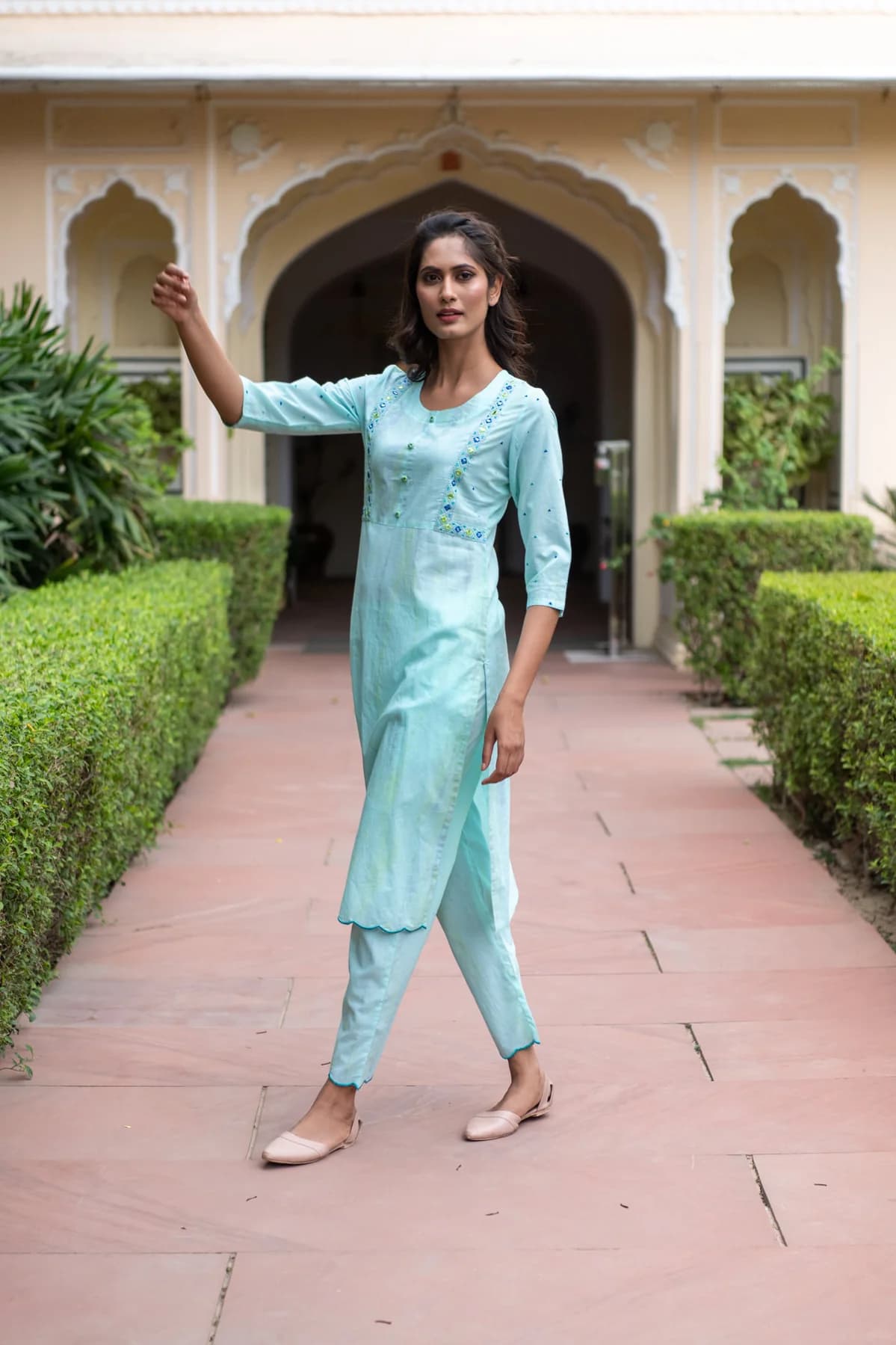 TIE AND DYE BLOCK PRINTED KURTA PANT SET