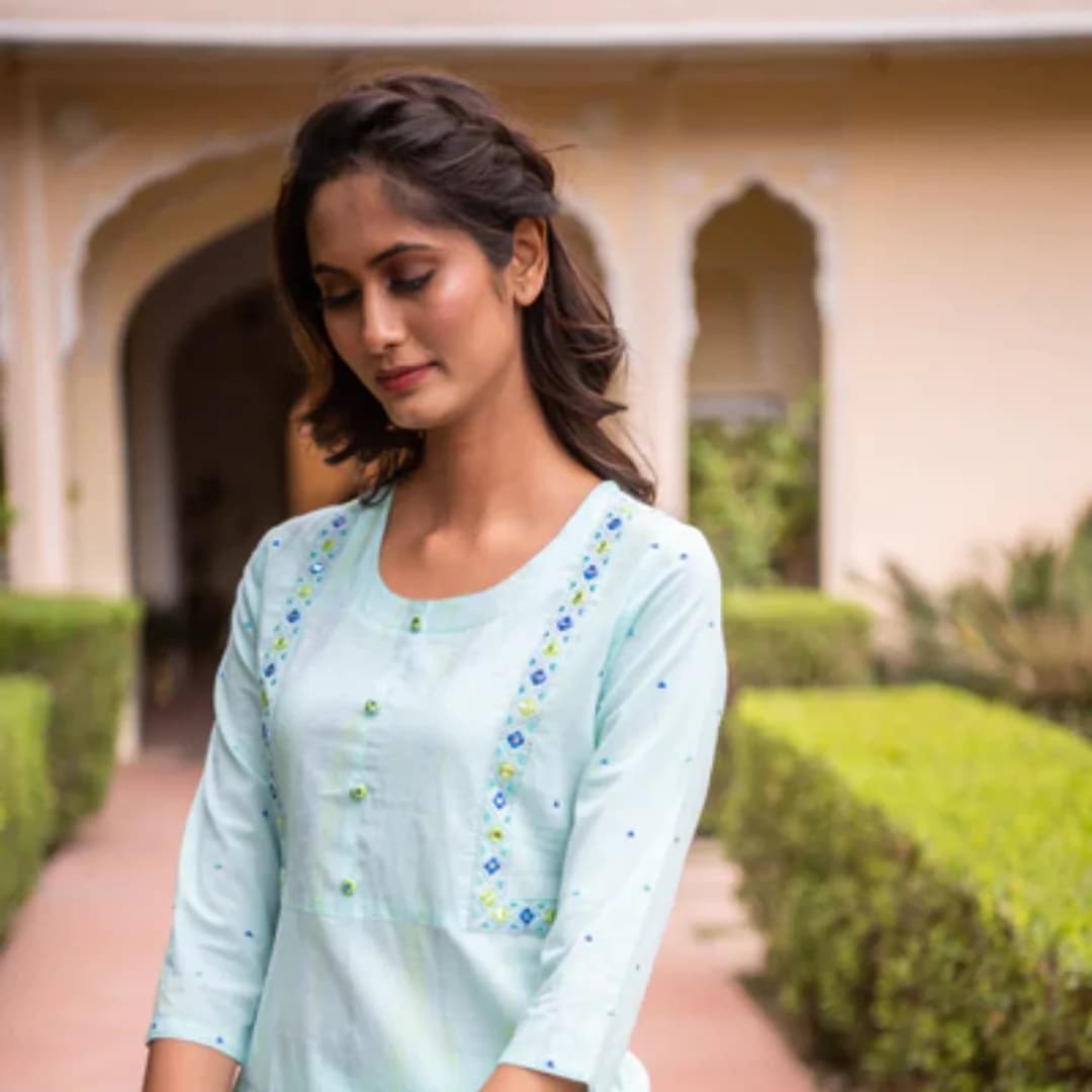 TIE AND DYE BLOCK PRINTED KURTA PANT SET
