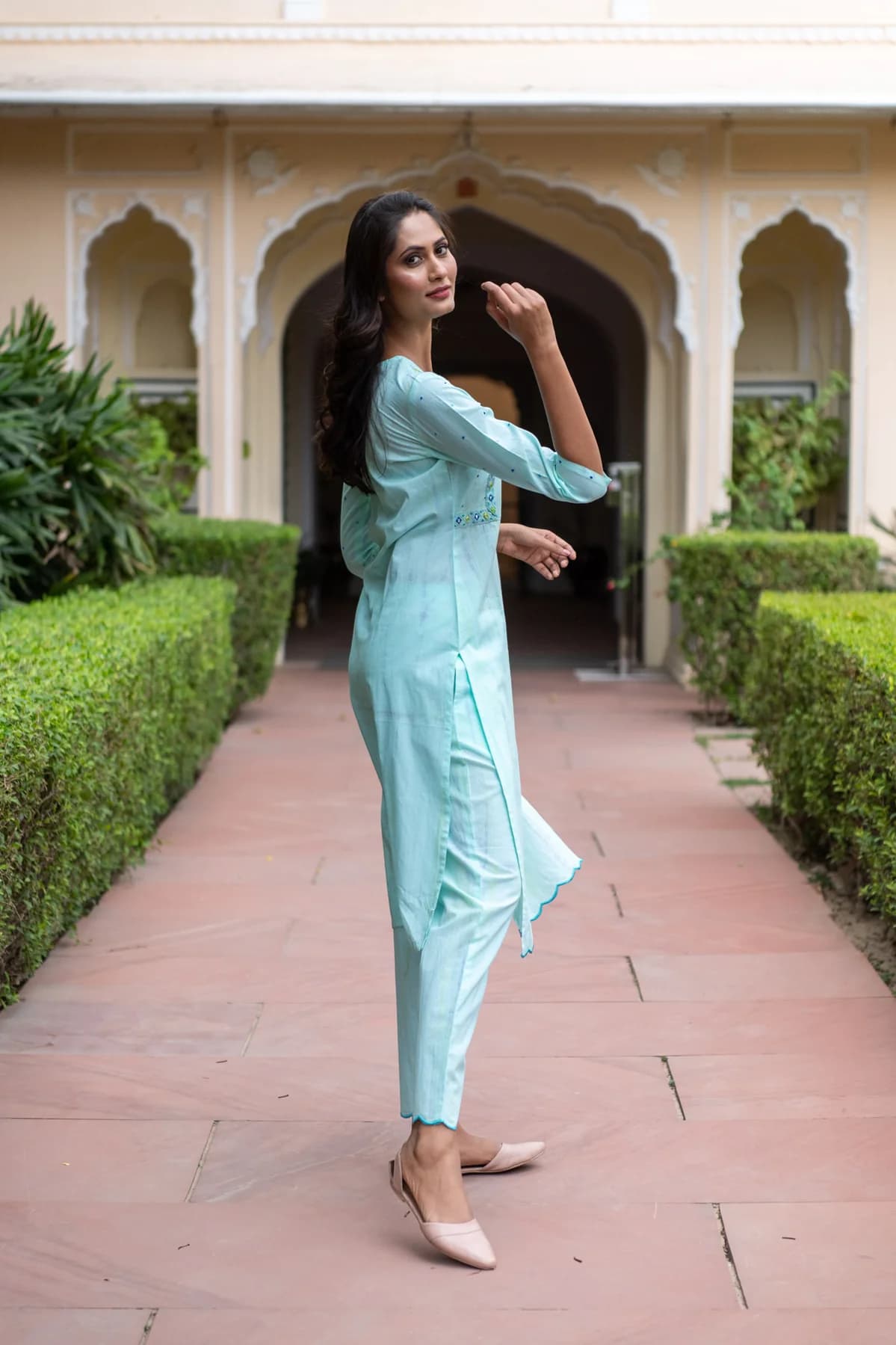 TIE AND DYE BLOCK PRINTED KURTA PANT SET