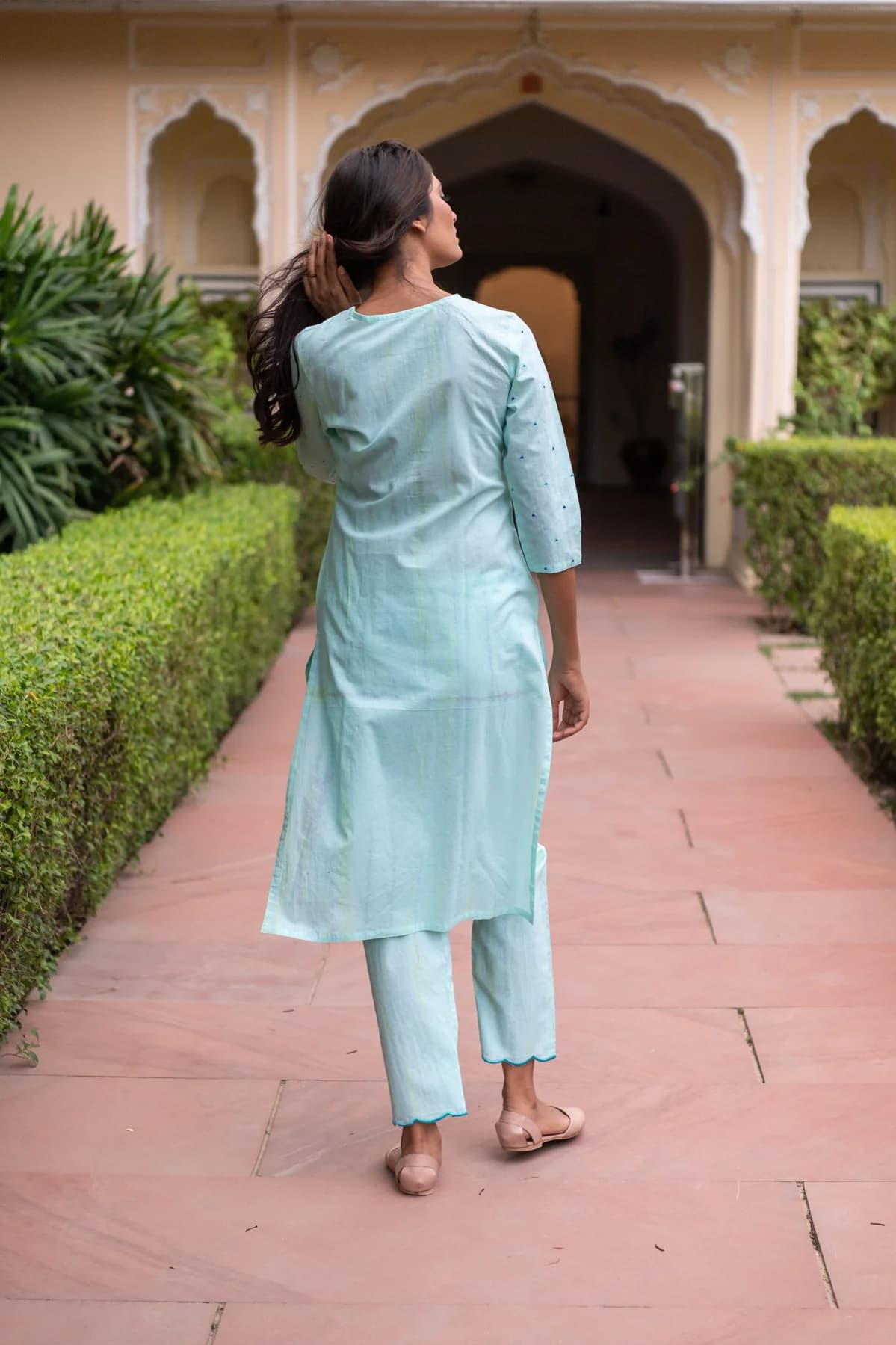 TIE AND DYE BLOCK PRINTED KURTA PANT SET