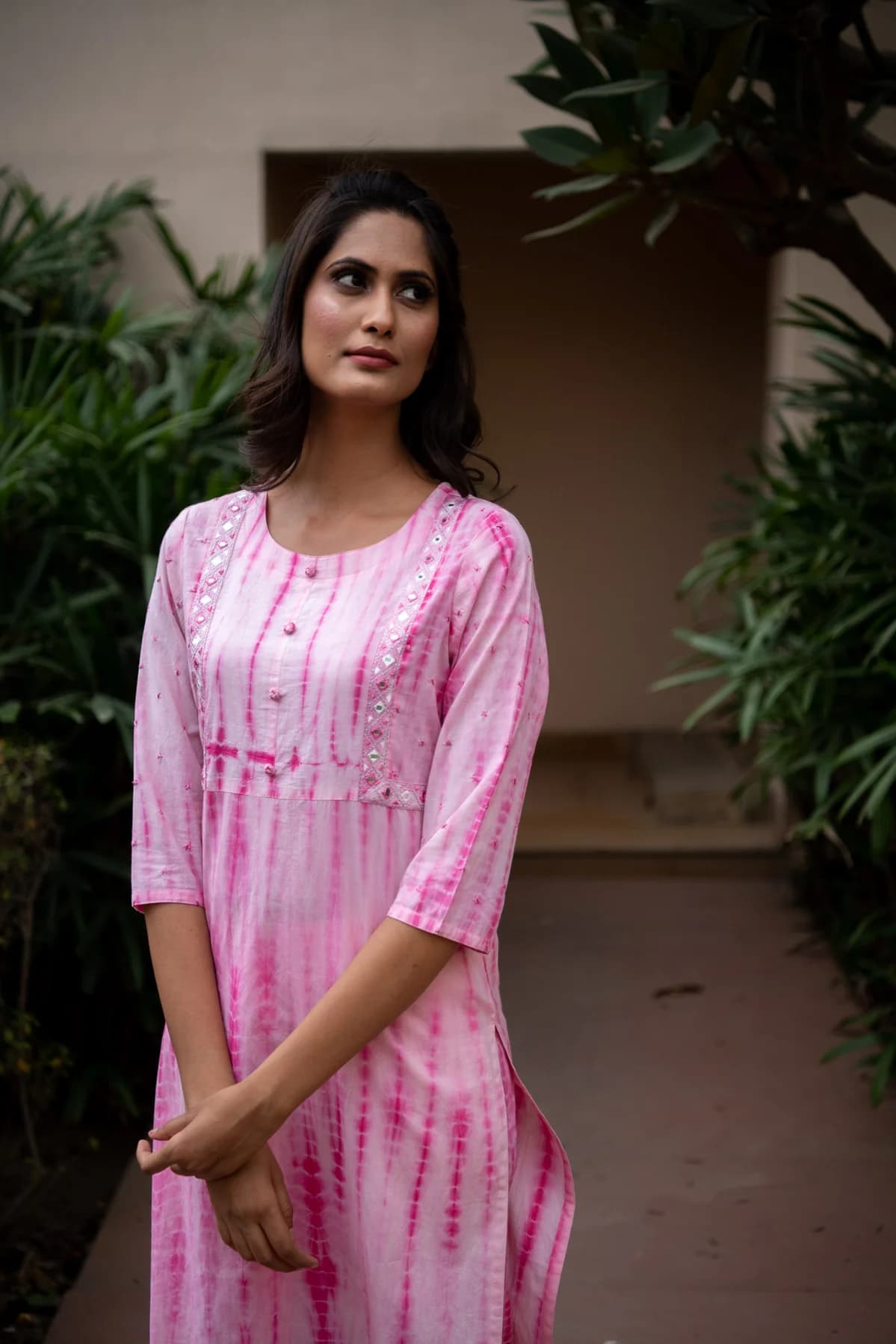 TIE AND DYE BLOCK PRINTED KURTA PANT SET