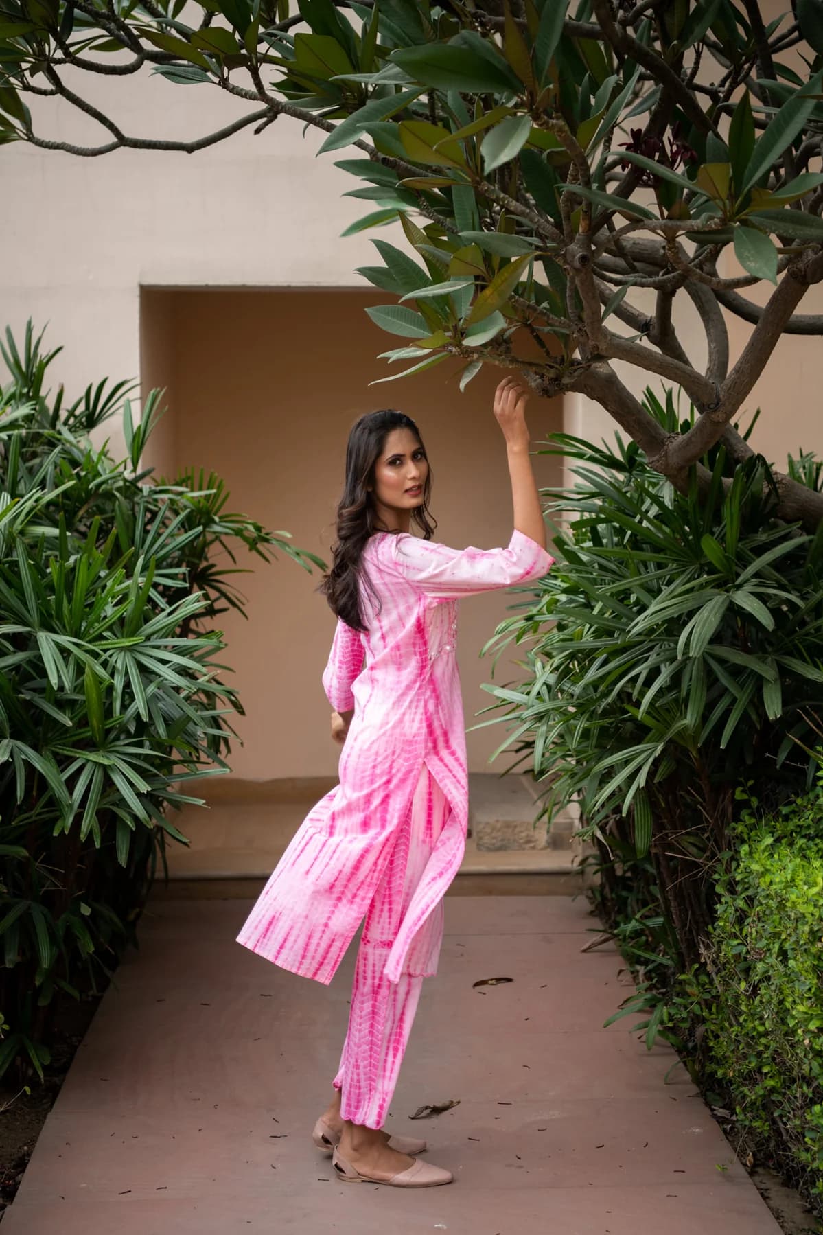 TIE AND DYE BLOCK PRINTED KURTA PANT SET