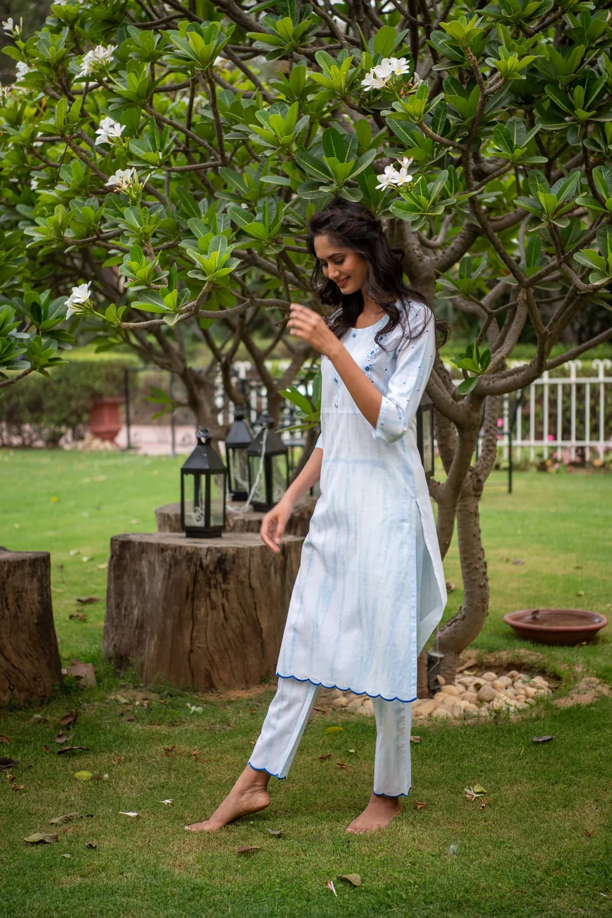 TIE AND DYE BLOCK PRINTED KURTA PANT SET