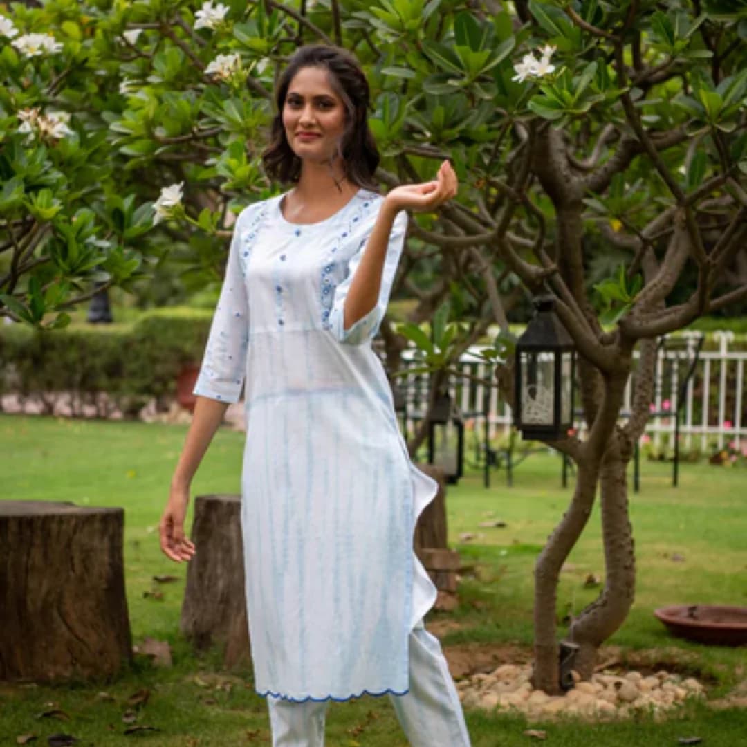 TIE AND DYE BLOCK PRINTED KURTA PANT SET