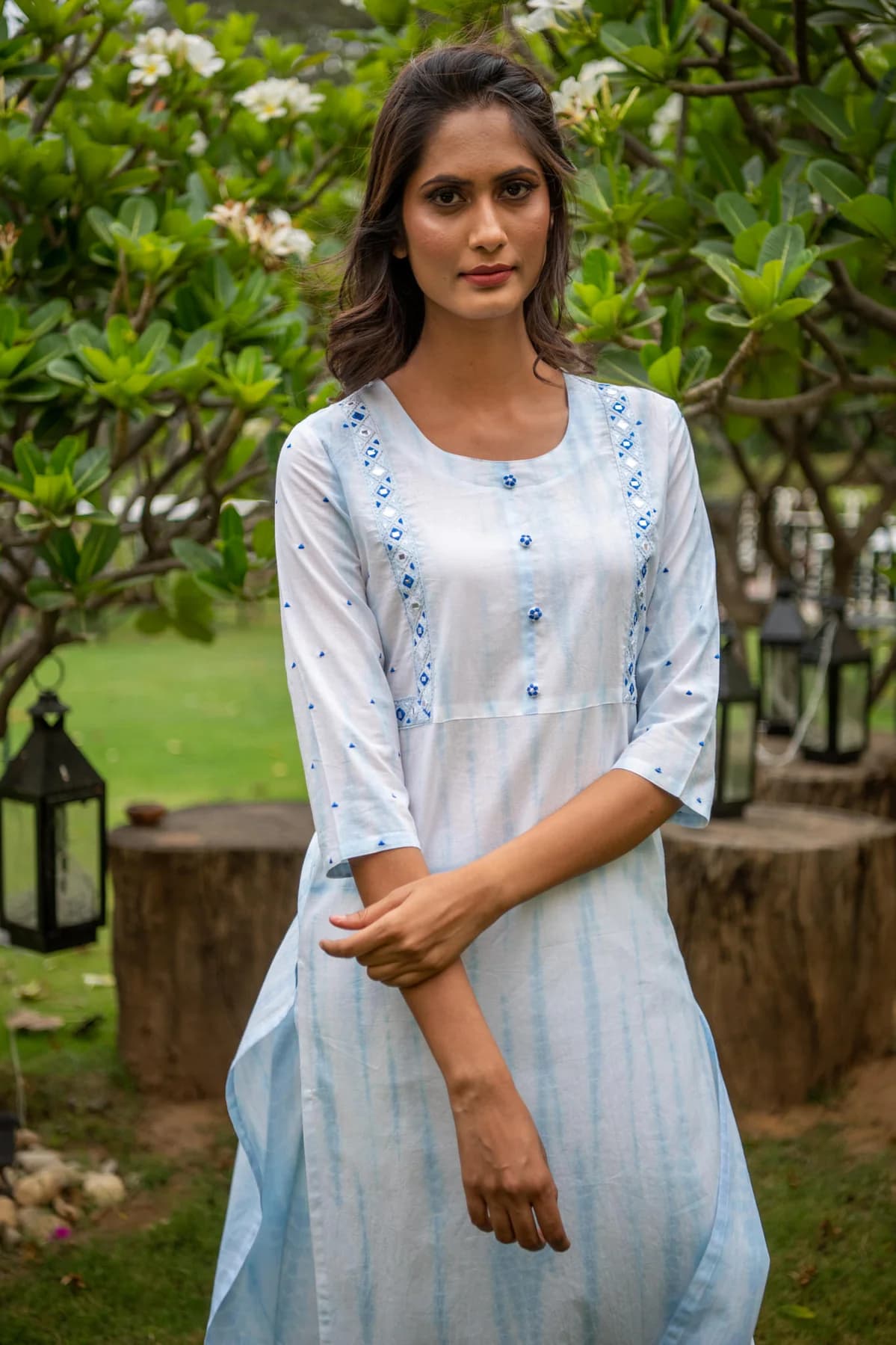 TIE AND DYE BLOCK PRINTED KURTA PANT SET