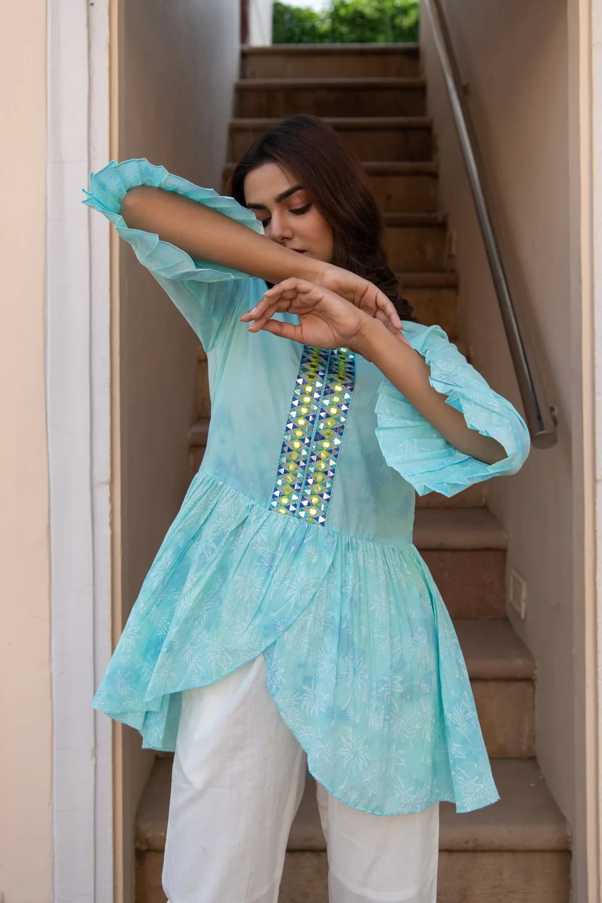 BLOCK PRINTED PLEATED SHIRT