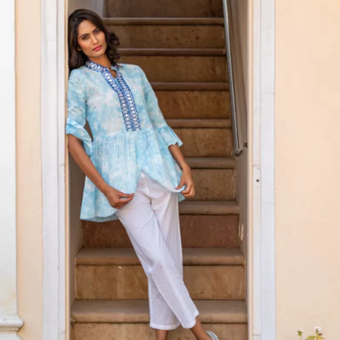 BLOCK PRINTED PLEATED SHIRT