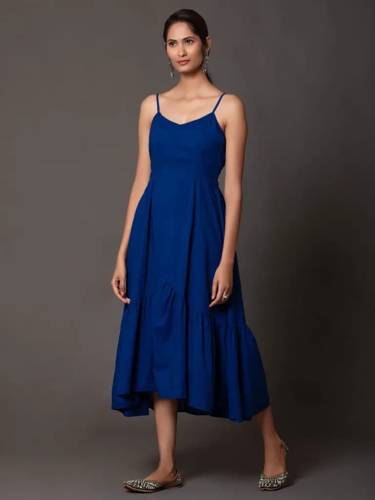 BLUE  COTTON DRESS WITH JACKET